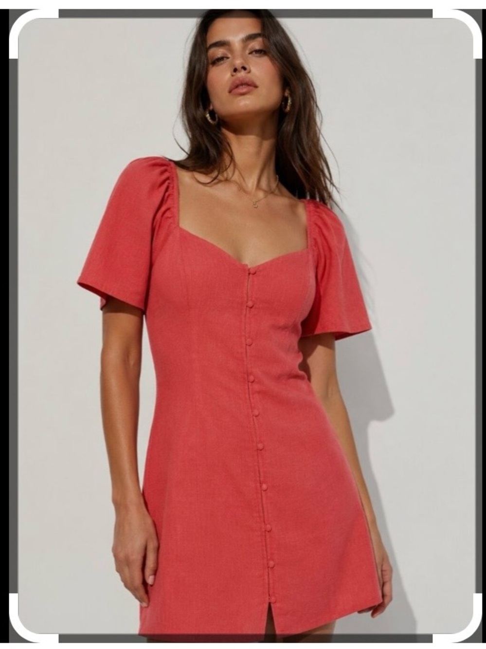 Abercrombie & Fitch Linen Blend Button Through Square Neck Mini Dress